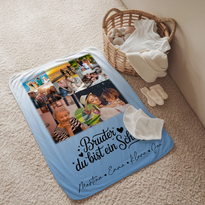 Personalisierte Namensdecke mit 8 Fotos und Herz Foto Bruder du bist mein Schatz Geschenk 2