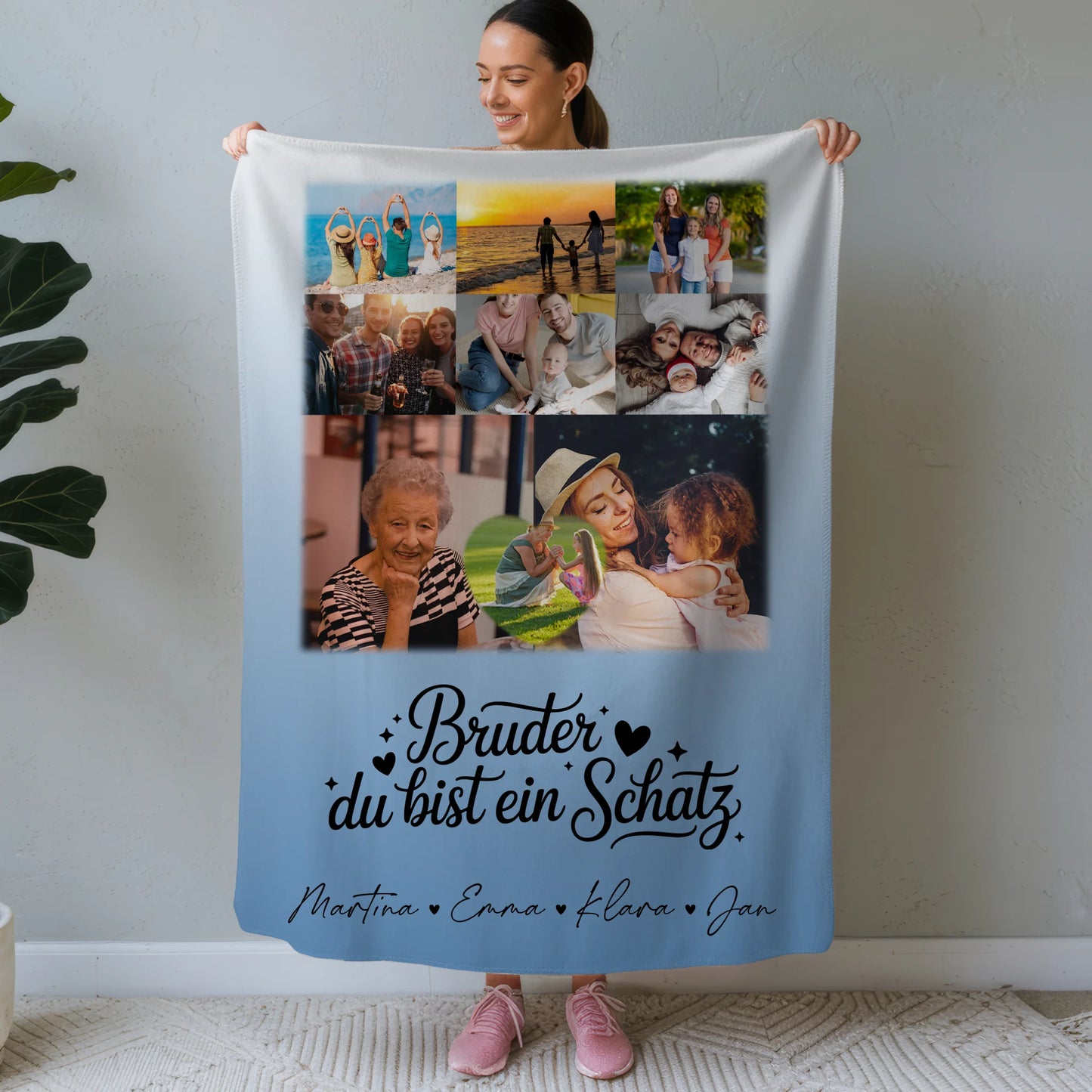 Personalisierte Namensdecke mit 8 Fotos und Herz Foto Bruder du bist mein Schatz Geschenk 1