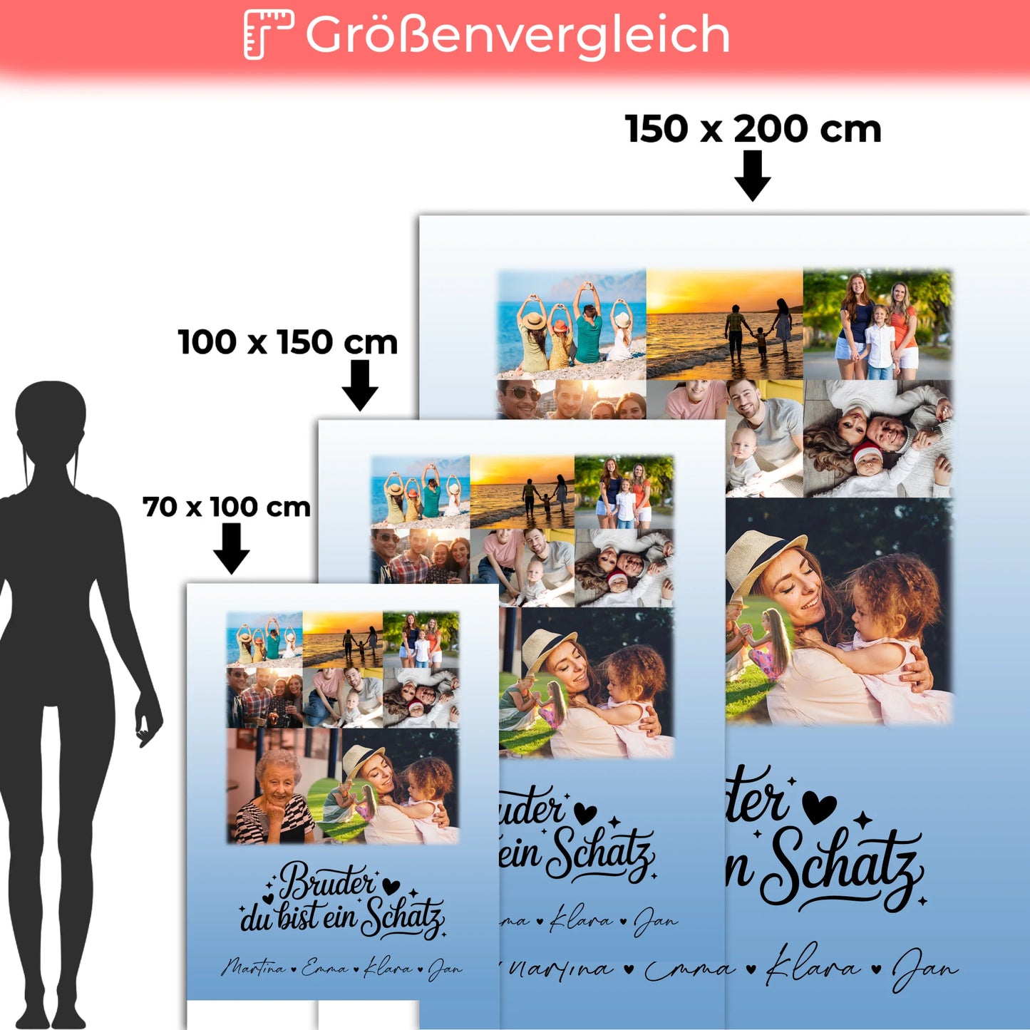 Personalisierte Namensdecke mit 8 Fotos und Herz Foto Bruder du bist mein Schatz Geschenk 5