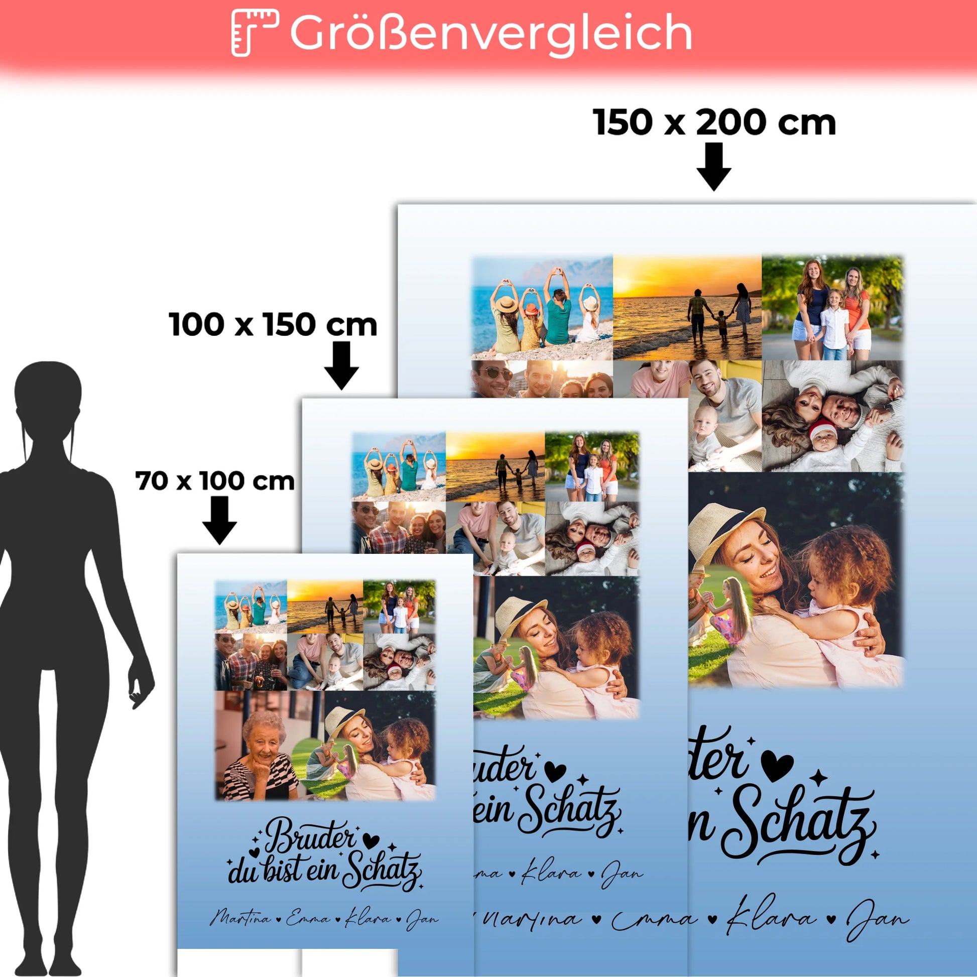 Personalisierte Namensdecke mit 8 Fotos und Herz Foto Bruder du bist mein Schatz Geschenk 5