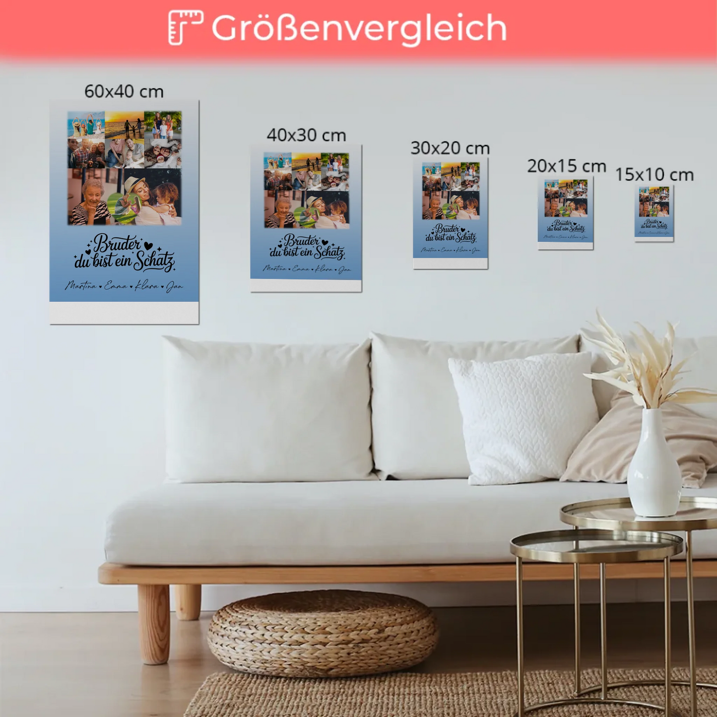 Magnetposter Fotoboard mit 8 Fotos und 1 Herz Foto Bruder du bist mein Schatz personalisiertes Geschenk 6
