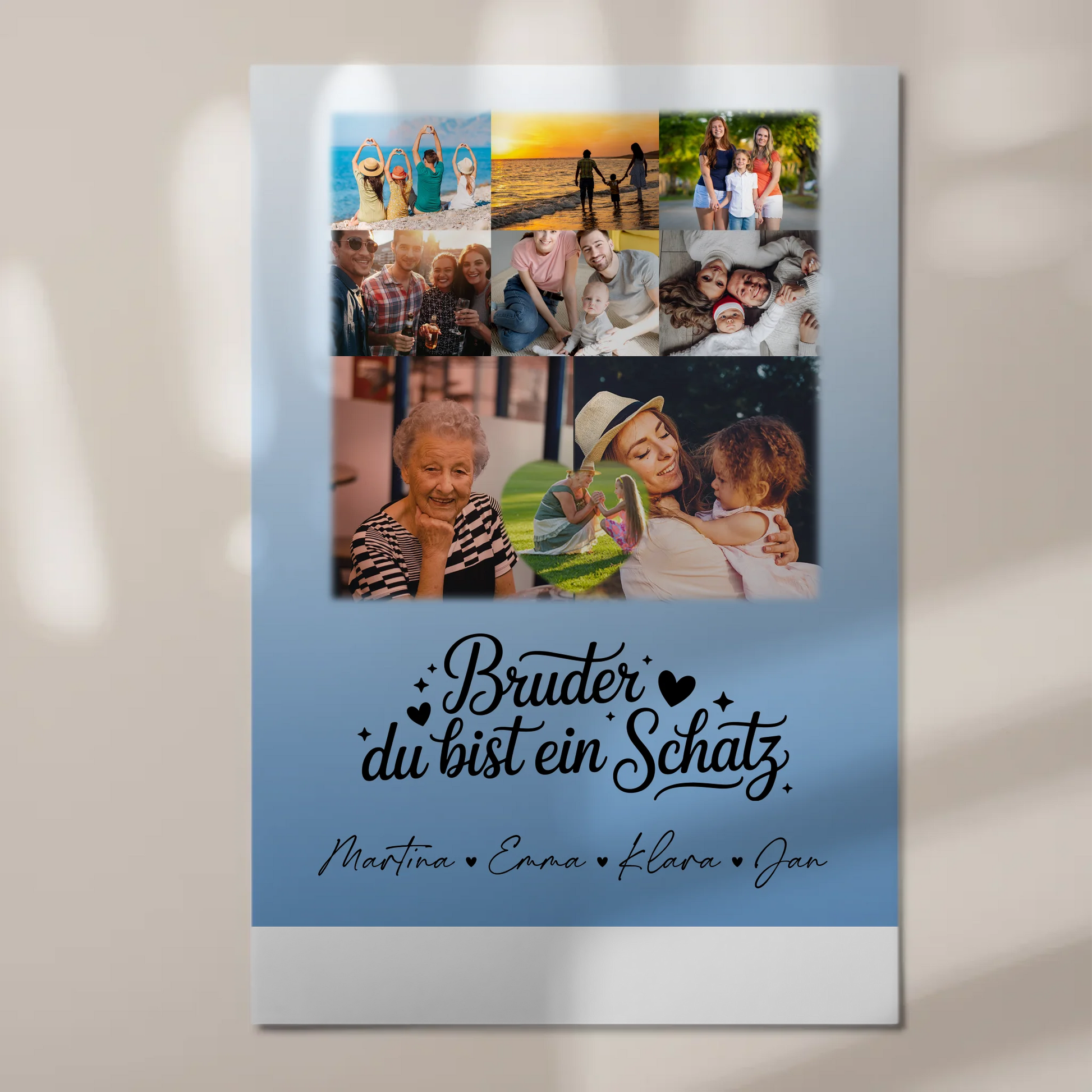 Magnetposter Fotoboard mit 8 Fotos und 1 Herz Foto Bruder du bist mein Schatz personalisiertes Geschenk 1
