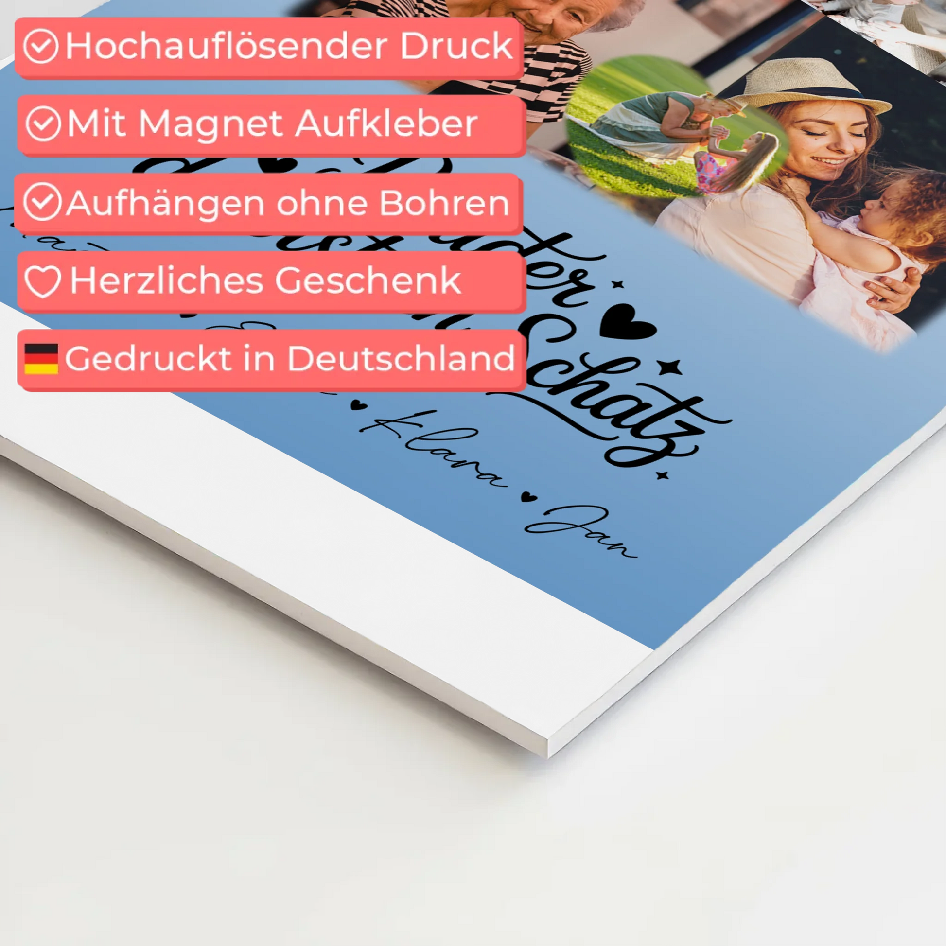 Magnetposter Fotoboard mit 8 Fotos und 1 Herz Foto Bruder du bist mein Schatz personalisiertes Geschenk 4