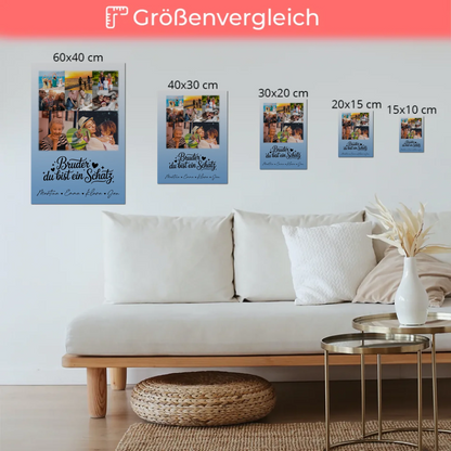 Magnetposter Fotoboard mit 8 Fotos und 1 Herz Foto Bruder du bist mein Schatz personalisiertes Geschenk