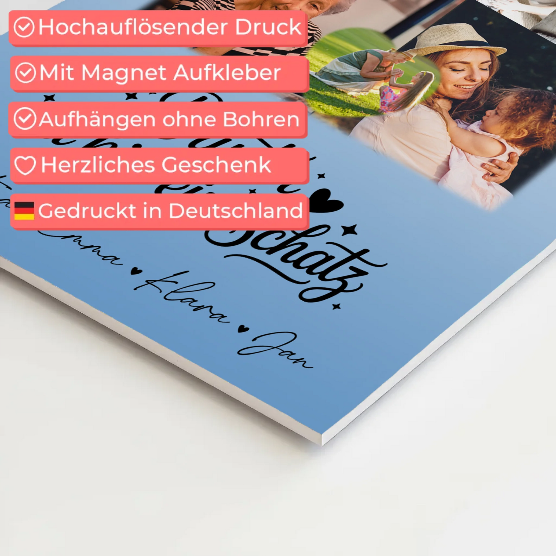 Magnetposter Fotoboard mit 8 Fotos und 1 Herz Foto Bruder du bist mein Schatz personalisiertes Geschenk 10