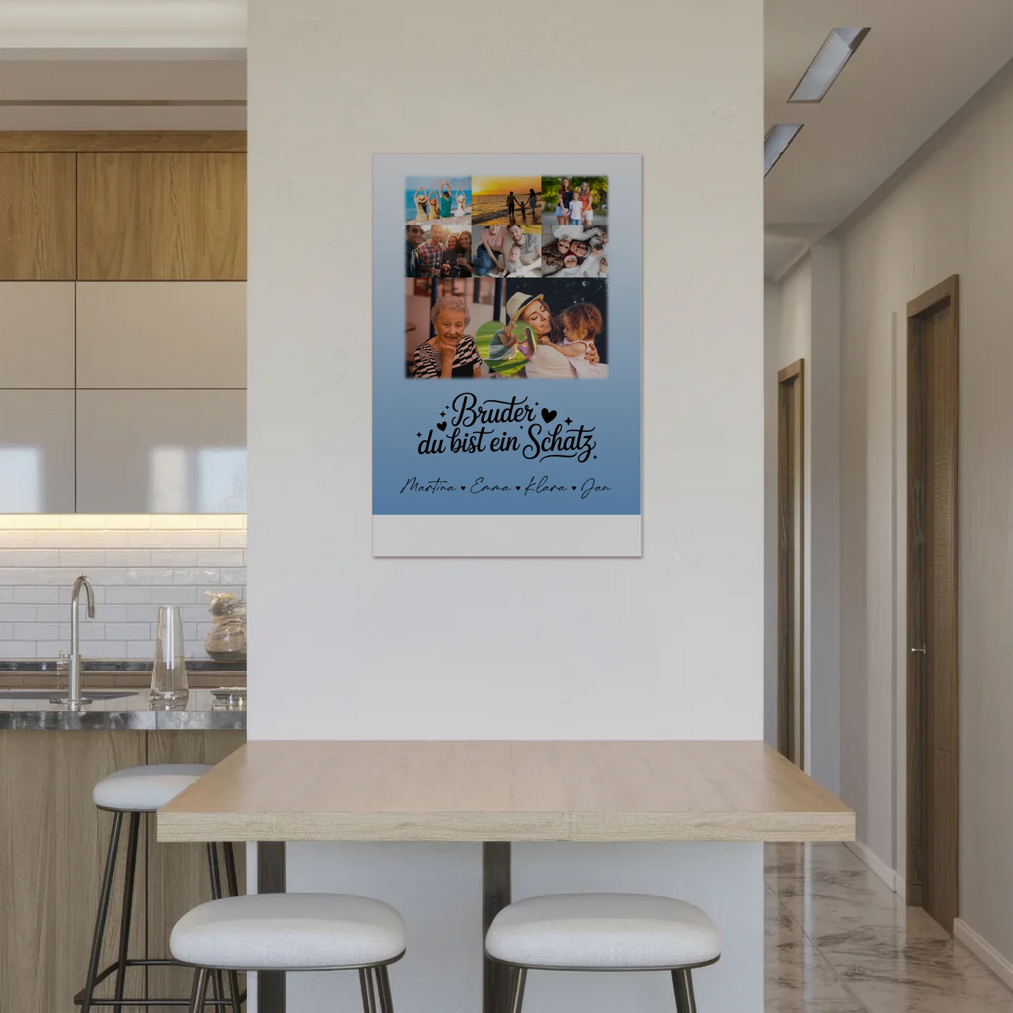 Magnetposter Fotoboard mit 8 Fotos und 1 Herz Foto Bruder du bist mein Schatz personalisiertes Geschenk