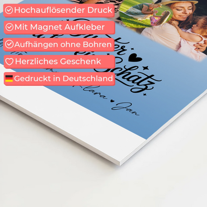 Magnetposter Fotoboard mit 8 Fotos und 1 Herz Foto Bruder du bist mein Schatz personalisiertes Geschenk