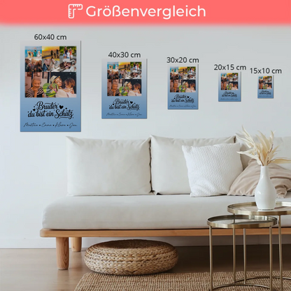 Magnetposter Fotoboard mit 8 Fotos und 1 Herz Foto Bruder du bist mein Schatz personalisiertes Geschenk