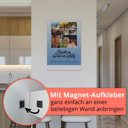 Magnetposter Fotoboard mit 8 Fotos und 1 Herz Foto Bruder du bist mein Schatz personalisiertes Geschenk
