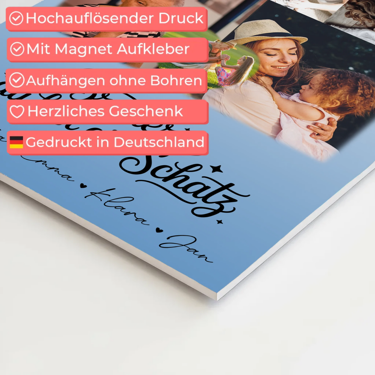 Magnetposter Fotoboard mit 8 Fotos und 1 Herz Foto Bruder du bist mein Schatz personalisiertes Geschenk