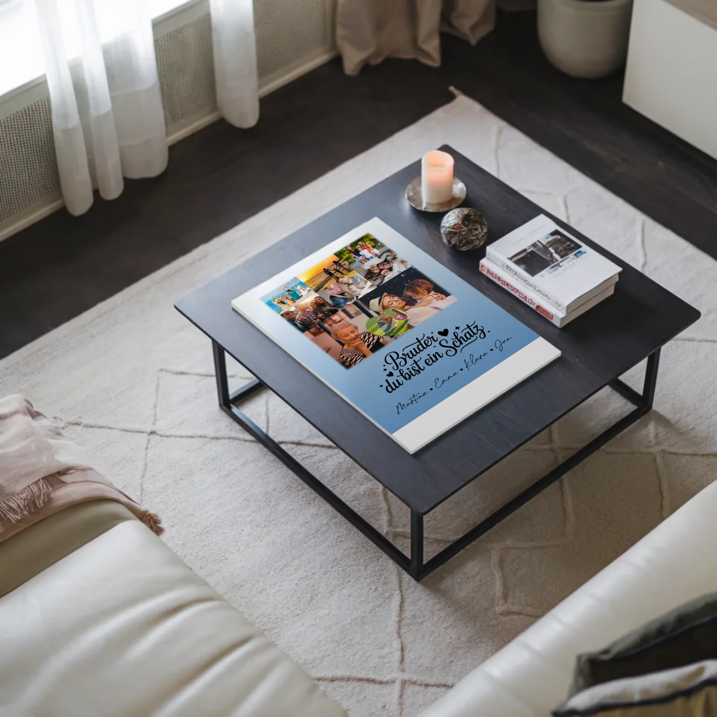 Magnetposter Fotoboard mit 8 Fotos und 1 Herz Foto Bruder du bist mein Schatz personalisiertes Geschenk