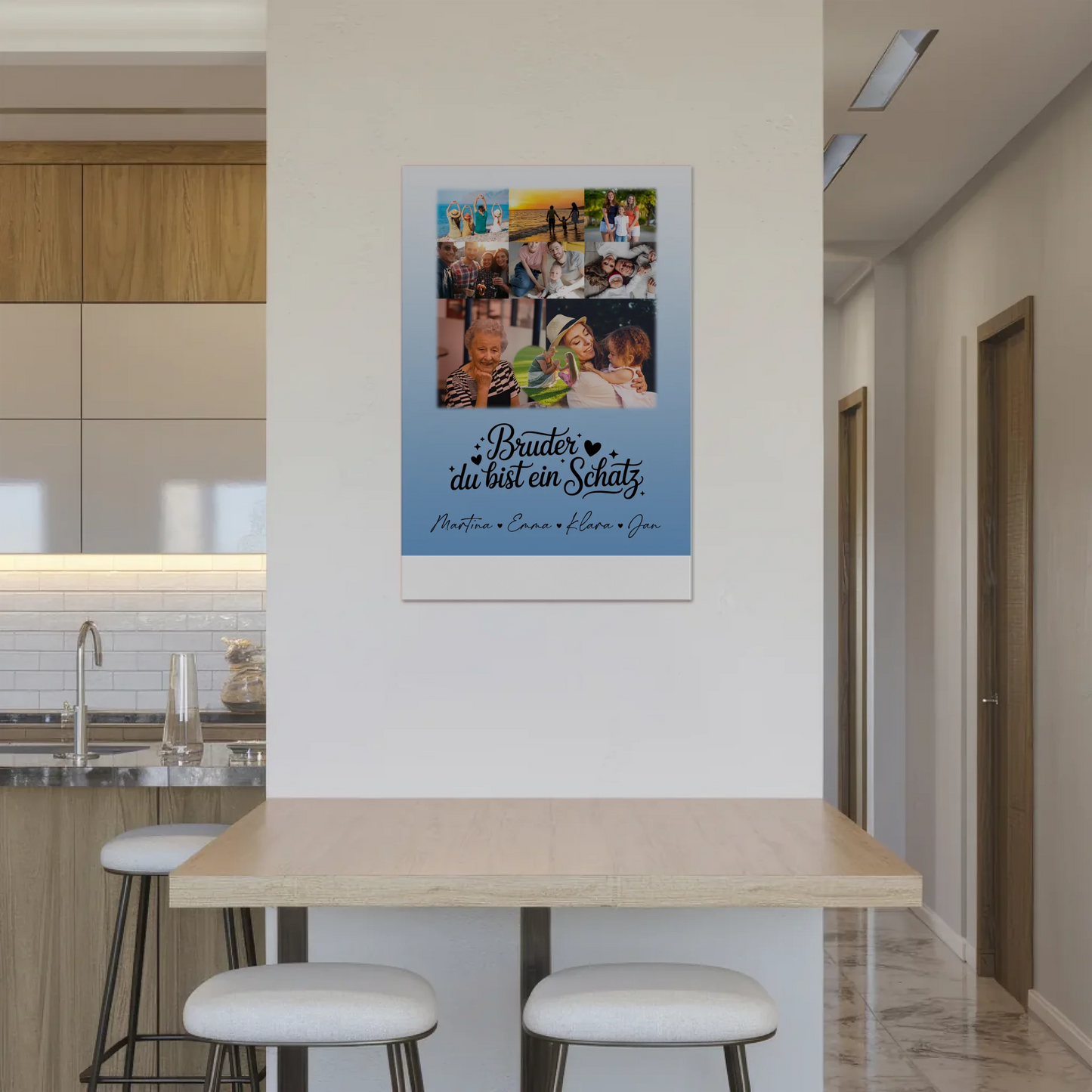 Magnetposter Fotoboard mit 8 Fotos und 1 Herz Foto Bruder du bist mein Schatz personalisiertes Geschenk