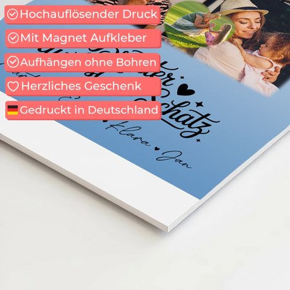 Magnetposter Fotoboard mit 8 Fotos und 1 Herz Foto Bruder du bist mein Schatz personalisiertes Geschenk