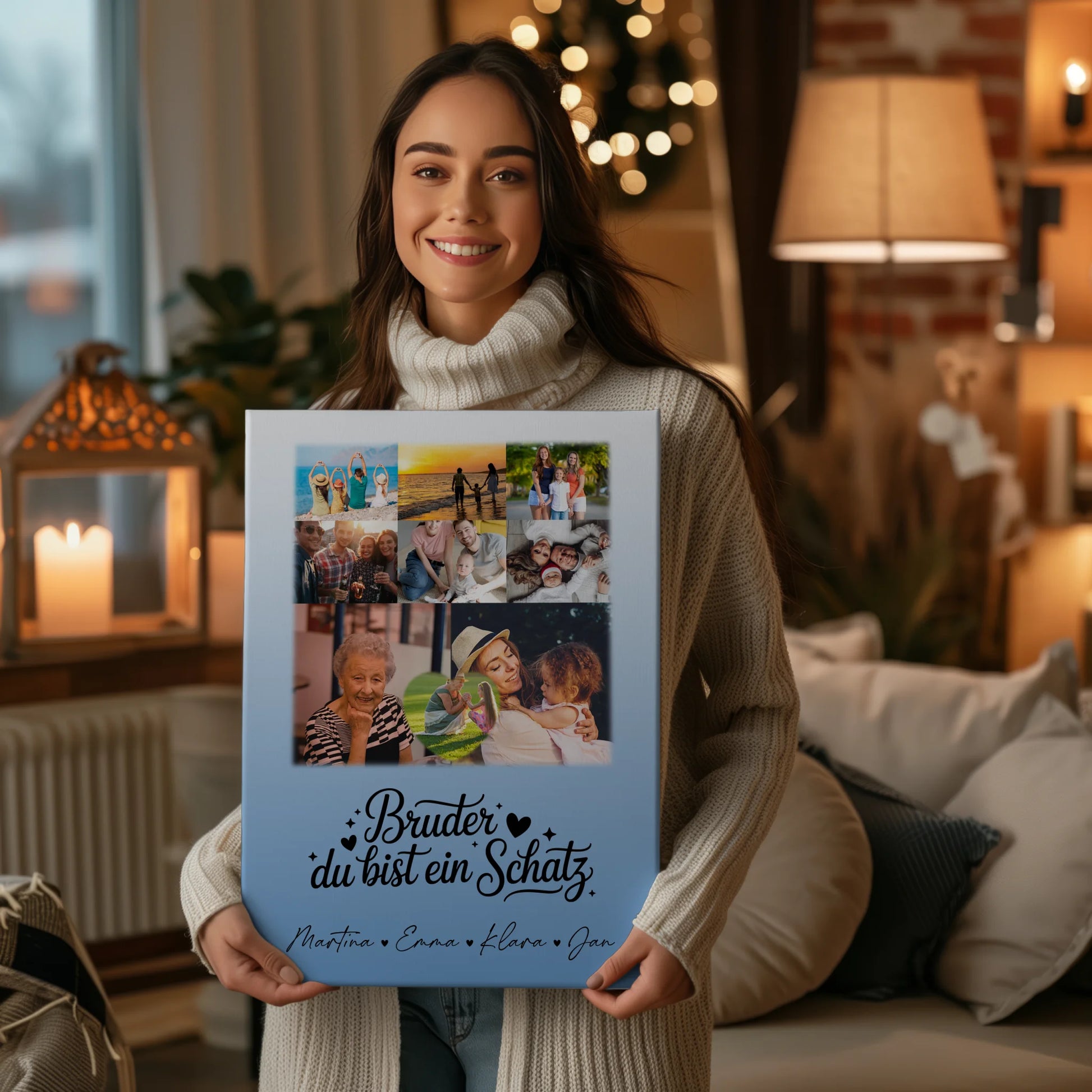 Leinwand Personalisiert mit 8 Fotos und 1 Herz Foto Bruder du bist mein Schatz 2