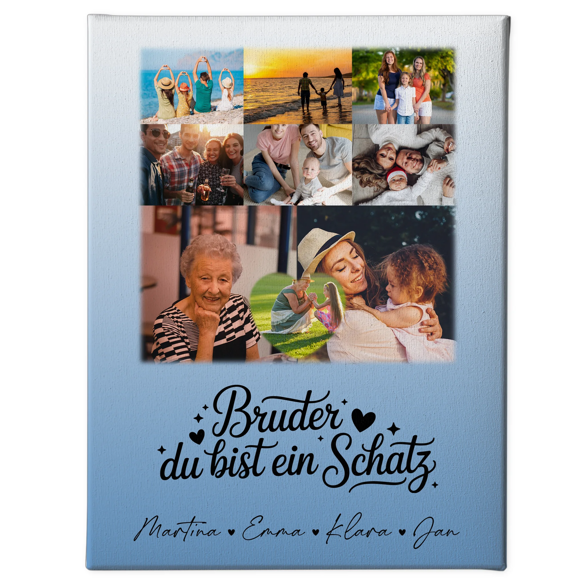 Leinwand Personalisiert mit 8 Fotos und 1 Herz Foto Bruder du bist mein Schatz 1