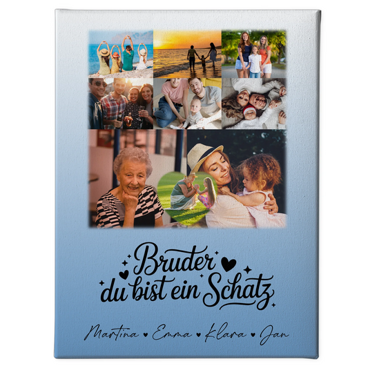 Leinwand Personalisiert mit 8 Fotos und 1 Herz Foto Bruder du bist mein Schatz 1