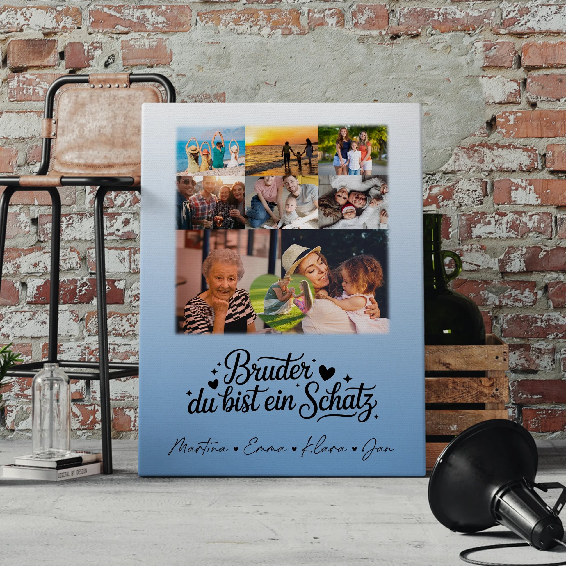 Leinwand Personalisiert mit 8 Fotos und 1 Herz Foto Bruder du bist mein Schatz 4