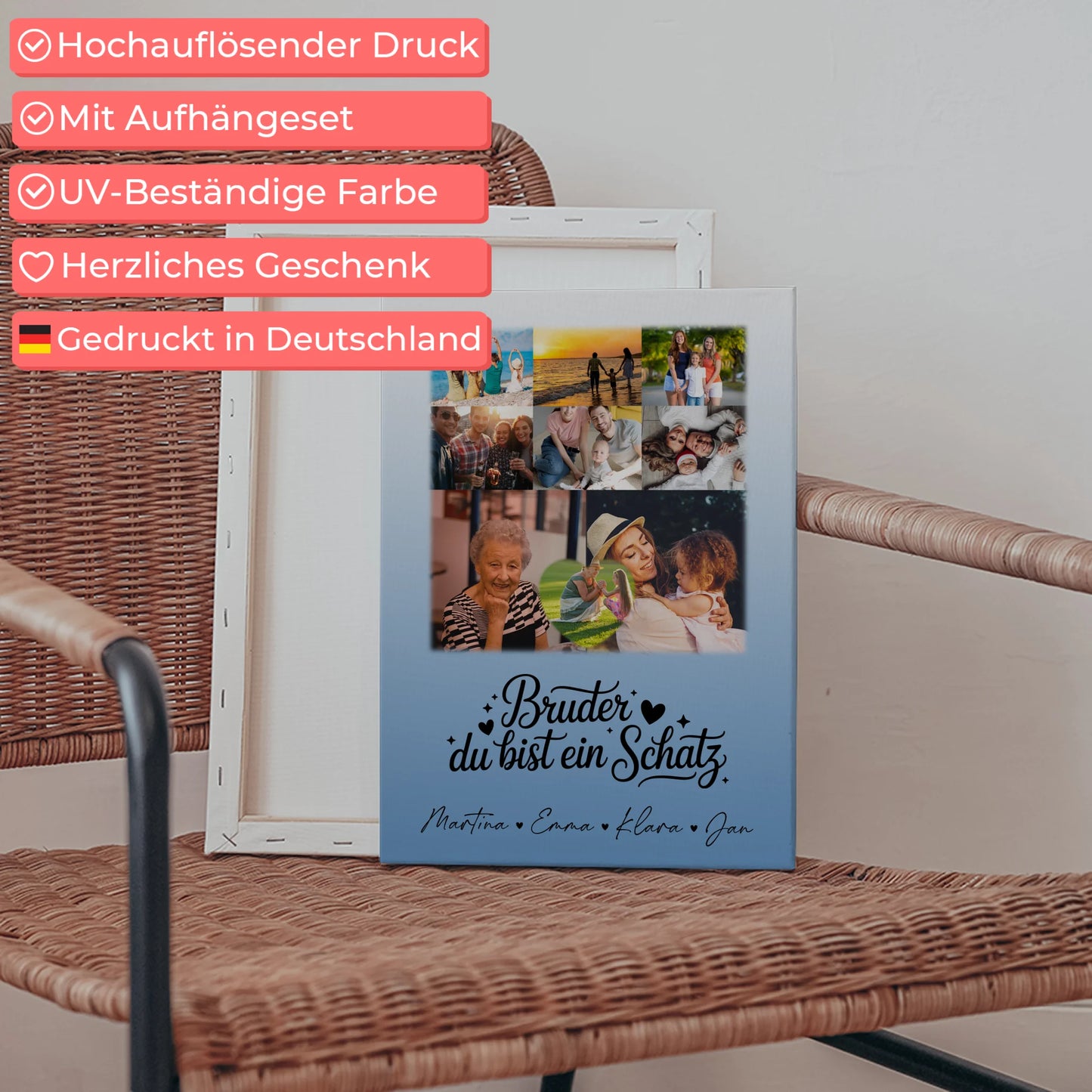 Leinwand Personalisiert mit 8 Fotos und 1 Herz Foto Bruder du bist mein Schatz 5