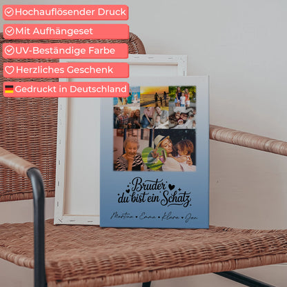Leinwand Personalisiert mit 8 Fotos und 1 Herz Foto Bruder du bist mein Schatz 5