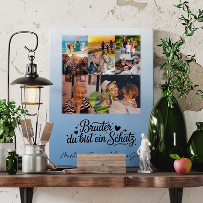Leinwand Personalisiert mit 8 Fotos und 1 Herz Foto Bruder du bist mein Schatz 3