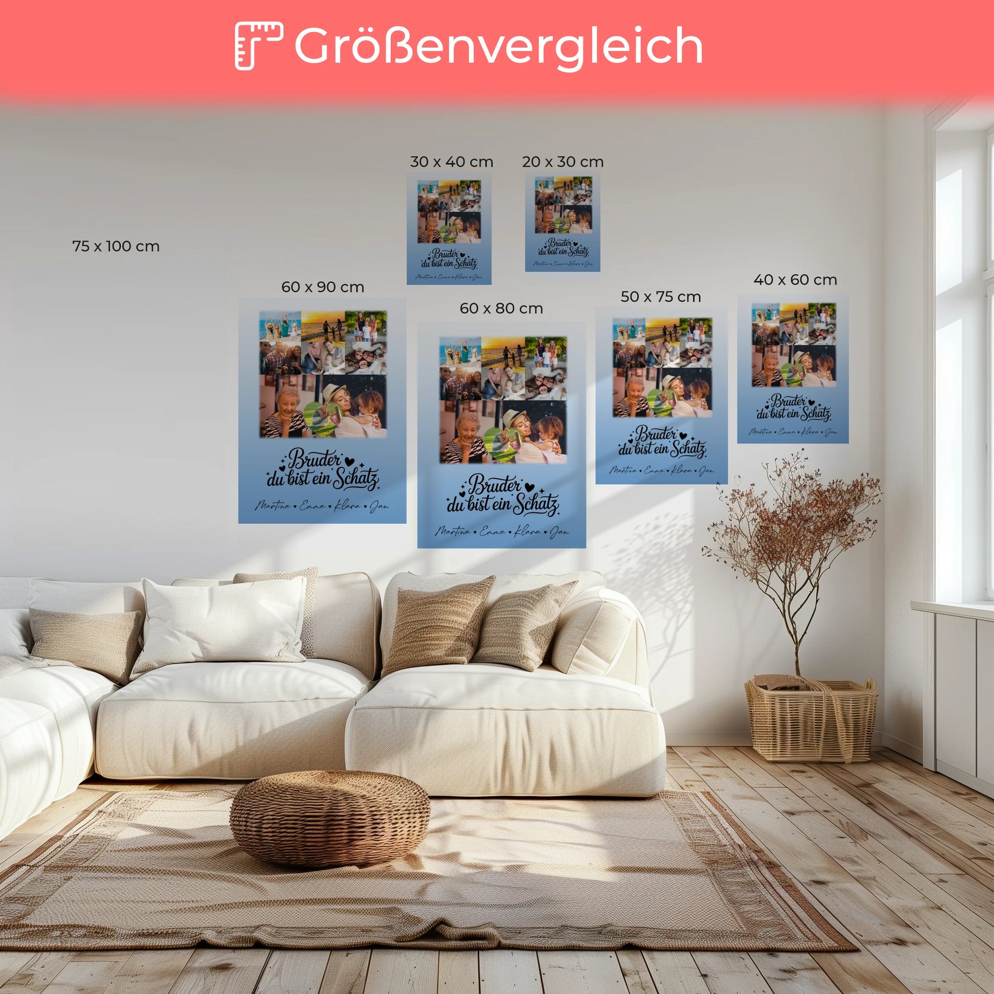 Leinwand Personalisiert mit 8 Fotos und 1 Herz Foto Bruder du bist mein Schatz 6