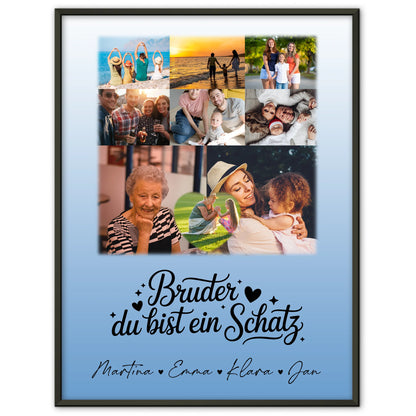 Personalisiertes Bruder Poster mit 8 Fotos und Herz Motiv Bruder du bist mein Schatz