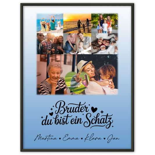 Personalisiertes Bruder Poster mit 8 Fotos und Herz Motiv Bruder du bist mein Schatz
