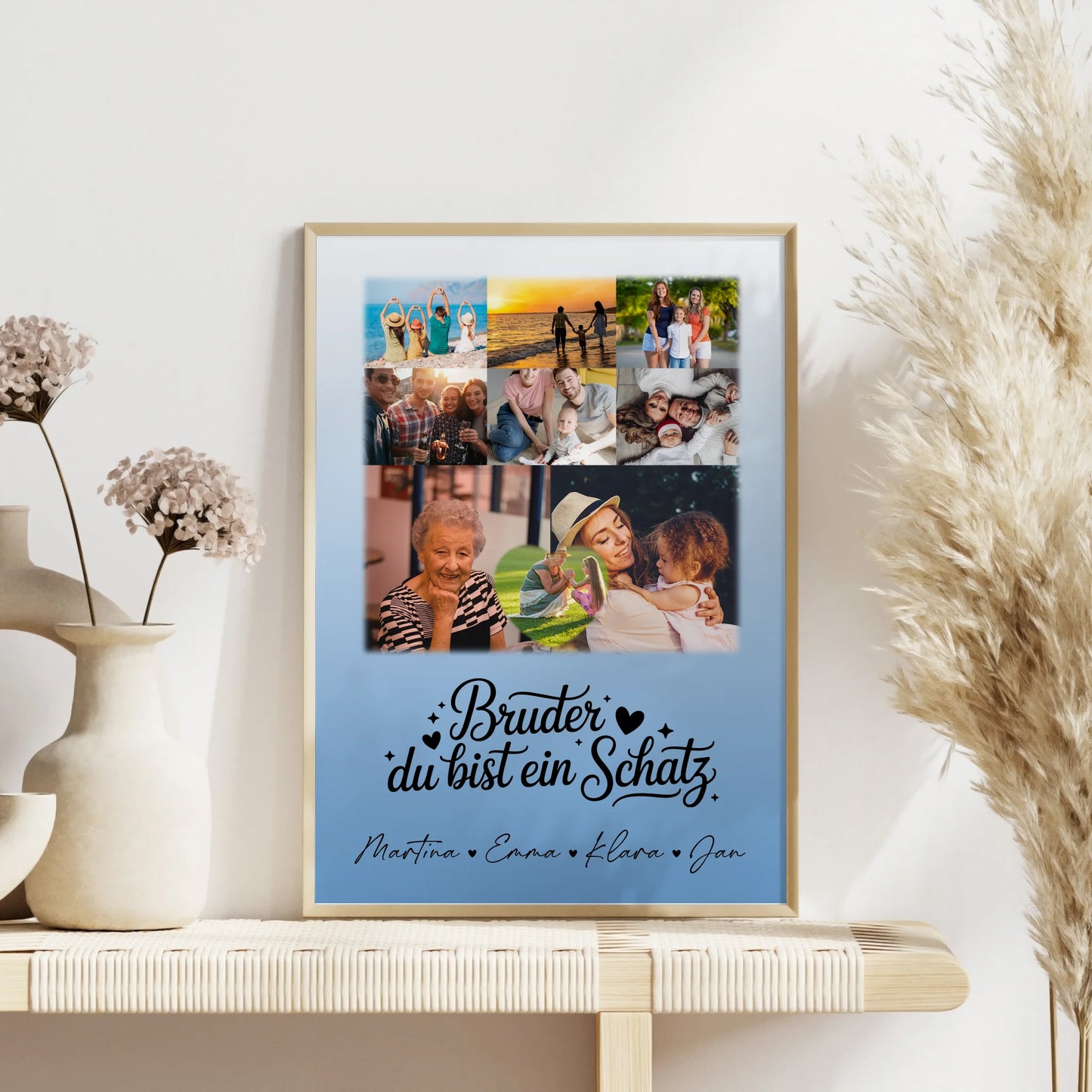 Personalisiertes Bruder Poster mit 8 Fotos und Herz Motiv Bruder du bist mein Schatz