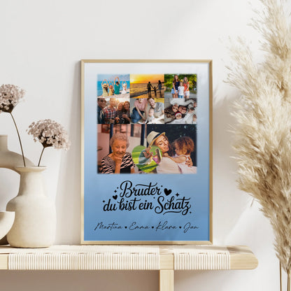 Personalisiertes Bruder Poster mit 8 Fotos und Herz Motiv Bruder du bist mein Schatz