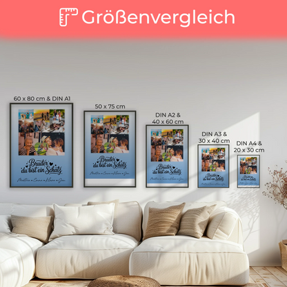 Personalisiertes Bruder Poster mit 8 Fotos und Herz Motiv Bruder du bist mein Schatz