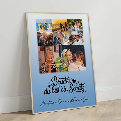 Personalisiertes Bruder Poster mit 8 Fotos und Herz Motiv Bruder du bist mein Schatz