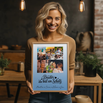 Personalisiertes Bruder Poster mit 8 Fotos und Herz Motiv Bruder du bist mein Schatz