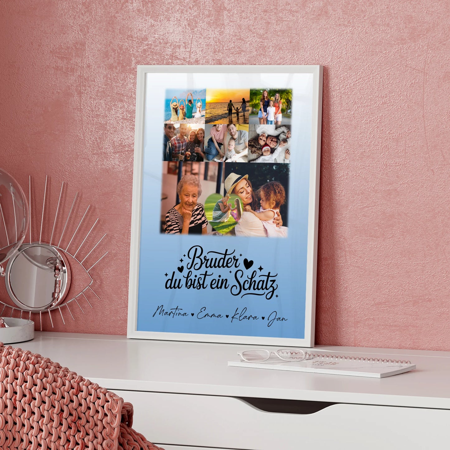 Personalisiertes Bruder Poster mit 8 Fotos und Herz Motiv Bruder du bist mein Schatz