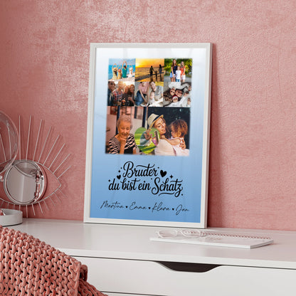 Personalisiertes Bruder Poster mit 8 Fotos und Herz Motiv Bruder du bist mein Schatz