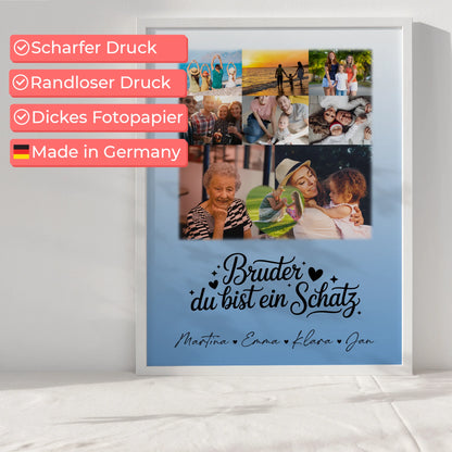 Personalisiertes Bruder Poster mit 8 Fotos und Herz Motiv Bruder du bist mein Schatz