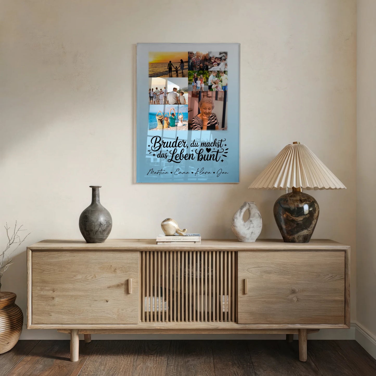 Personalisierte Geschenke mit 9 Fotos auf Acrylglas Bruder du machst bunt Poster Leinwand Tasse