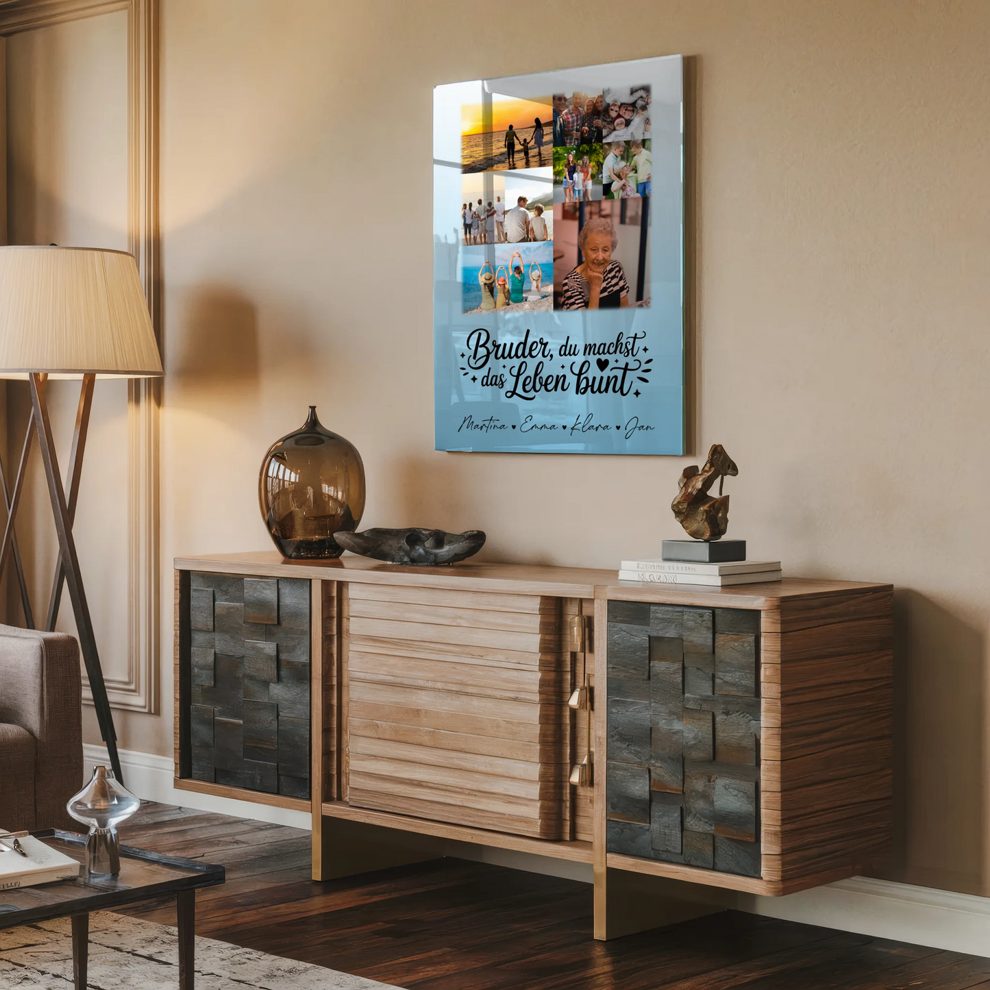 Personalisierte Geschenke mit 9 Fotos auf Acrylglas Bruder du machst bunt Poster Leinwand Tasse