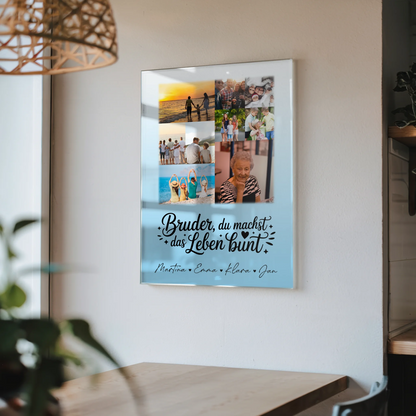 Personalisierte Geschenke mit 9 Fotos auf Acrylglas Bruder du machst bunt Poster Leinwand Tasse