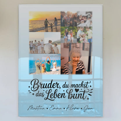 Personalisierte Geschenke mit 9 Fotos auf Acrylglas Bruder du machst bunt Poster Leinwand Tasse