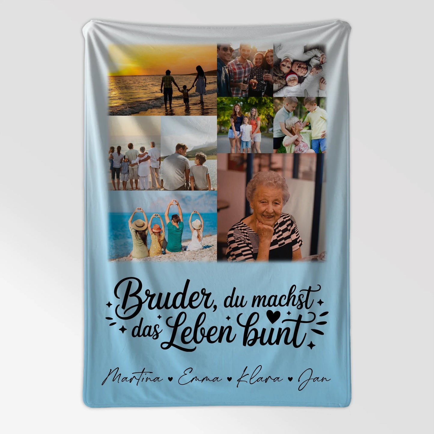 Personalisierte Namensdecke mit 9 Fotos Bruder du machst bunt Geschenk für Geschwister 7