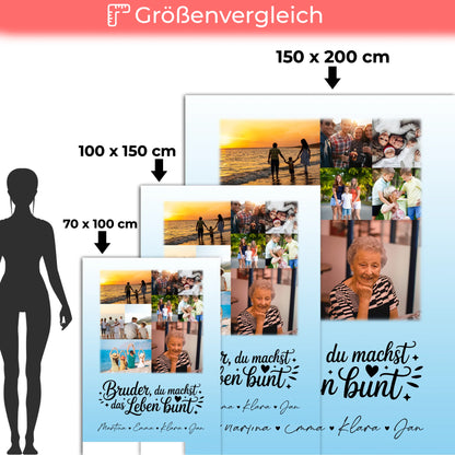 Personalisierte Namensdecke mit 9 Fotos Bruder du machst bunt Geschenk für Geschwister 5