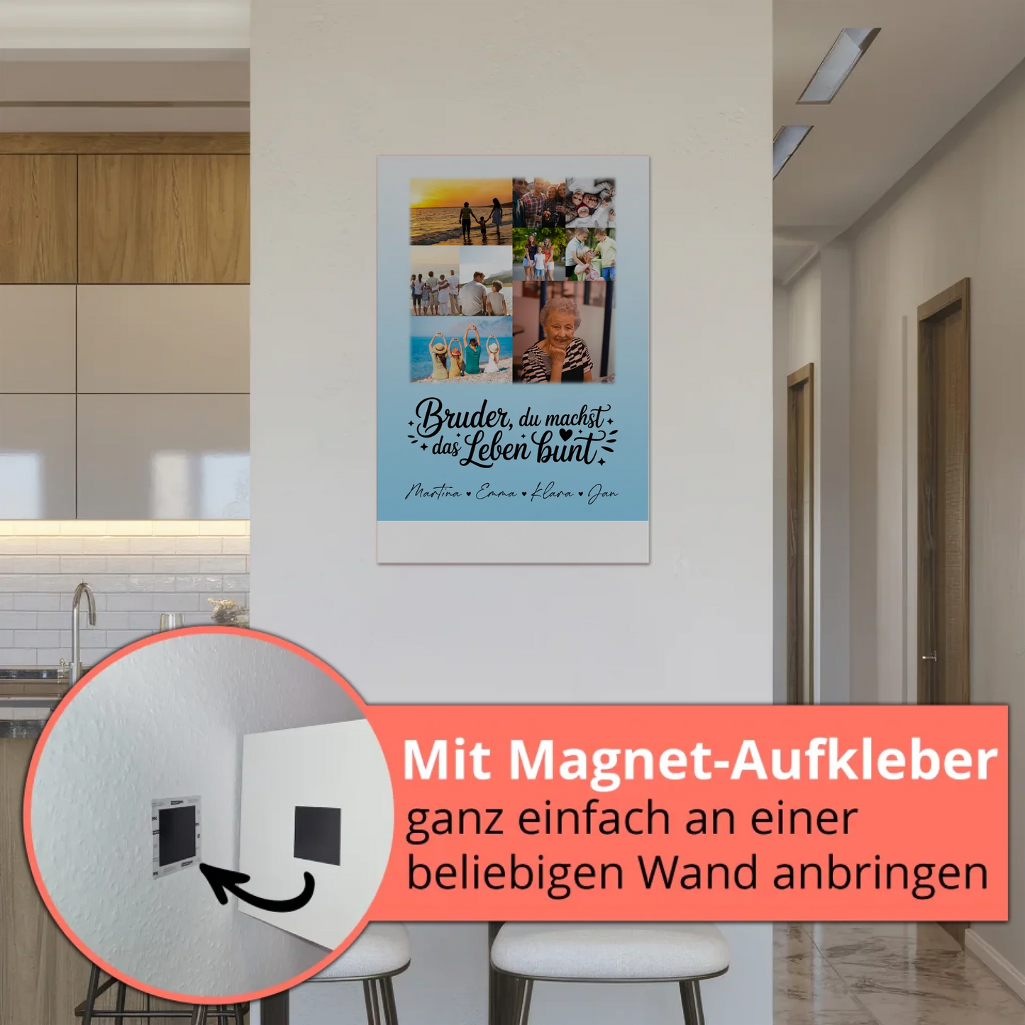 Personalisiertes Fotoboard Poster Magnetisch mit 9 Fotos Bruder du machst bunt Geschenk