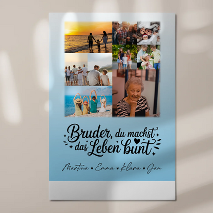 Personalisiertes Fotoboard Poster Magnetisch mit 9 Fotos Bruder du machst bunt Geschenk