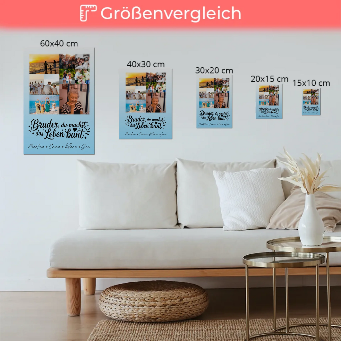 Personalisiertes Fotoboard Poster Magnetisch mit 9 Fotos Bruder du machst bunt Geschenk