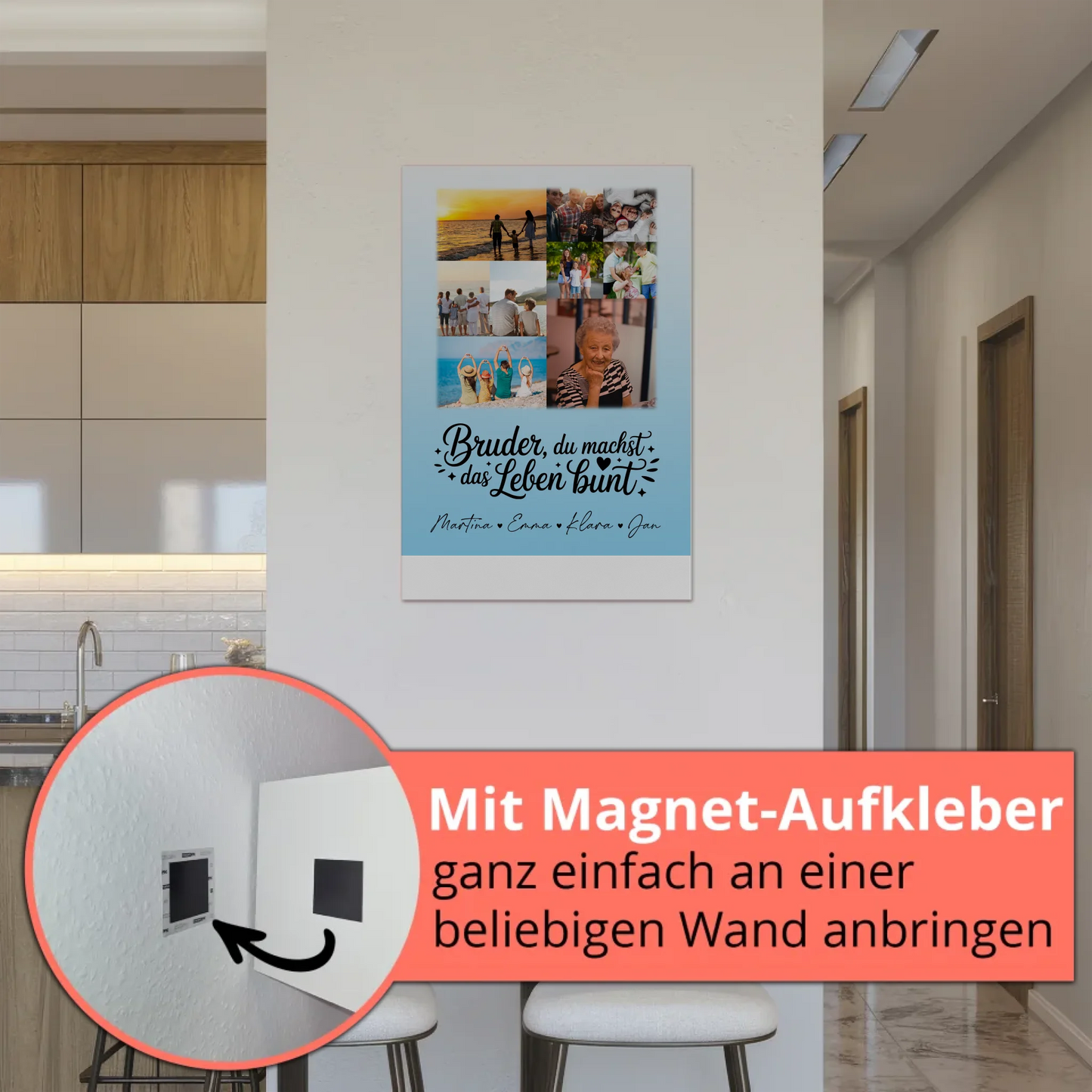 Personalisiertes Fotoboard Poster Magnetisch mit 9 Fotos Bruder du machst bunt Geschenk