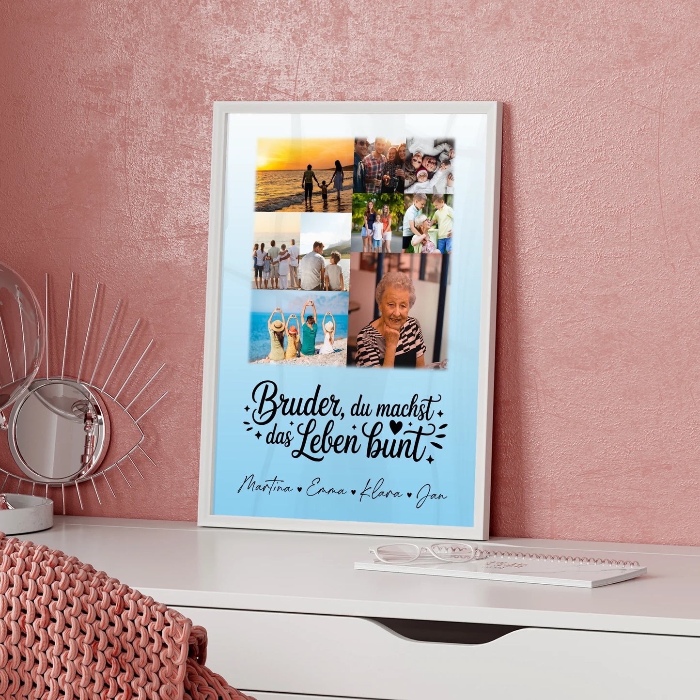 Personalisiertes Bruder Poster mit 9 Fotos Bruder du machst bunt Geschenk für Bruder