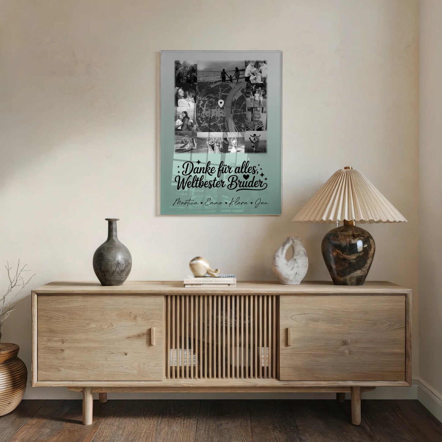 Personalisierte Acrylglas Mit Foto mit 10 Fotos und Karte in der Mitte Beste Nichte Danke Für Alles Schwarz-Weiß