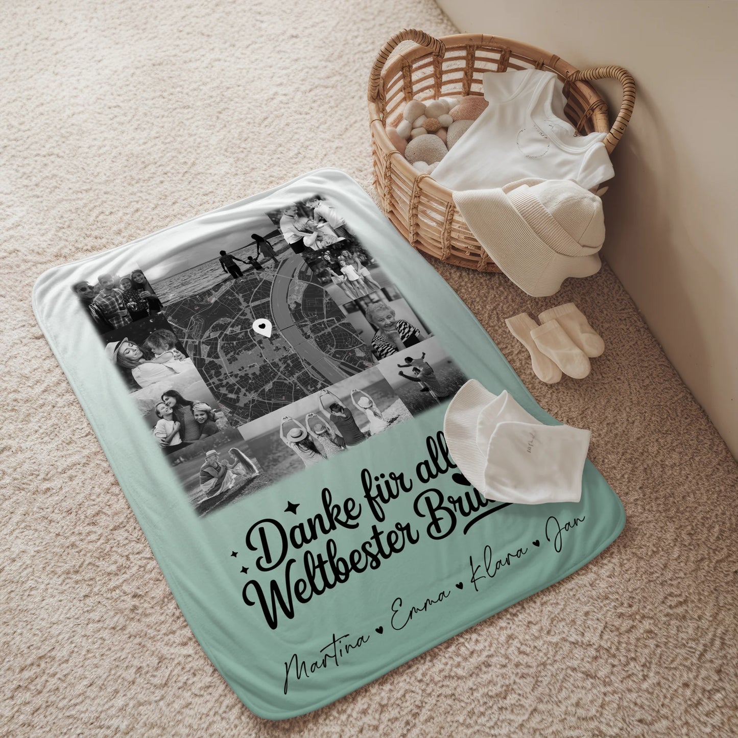 Decke Mit Namen 10 Fotos und Karte in der Mitte Beste Nichte Danke Für Alles Schwarz-Weiß Personalisiertes Geschenk 2