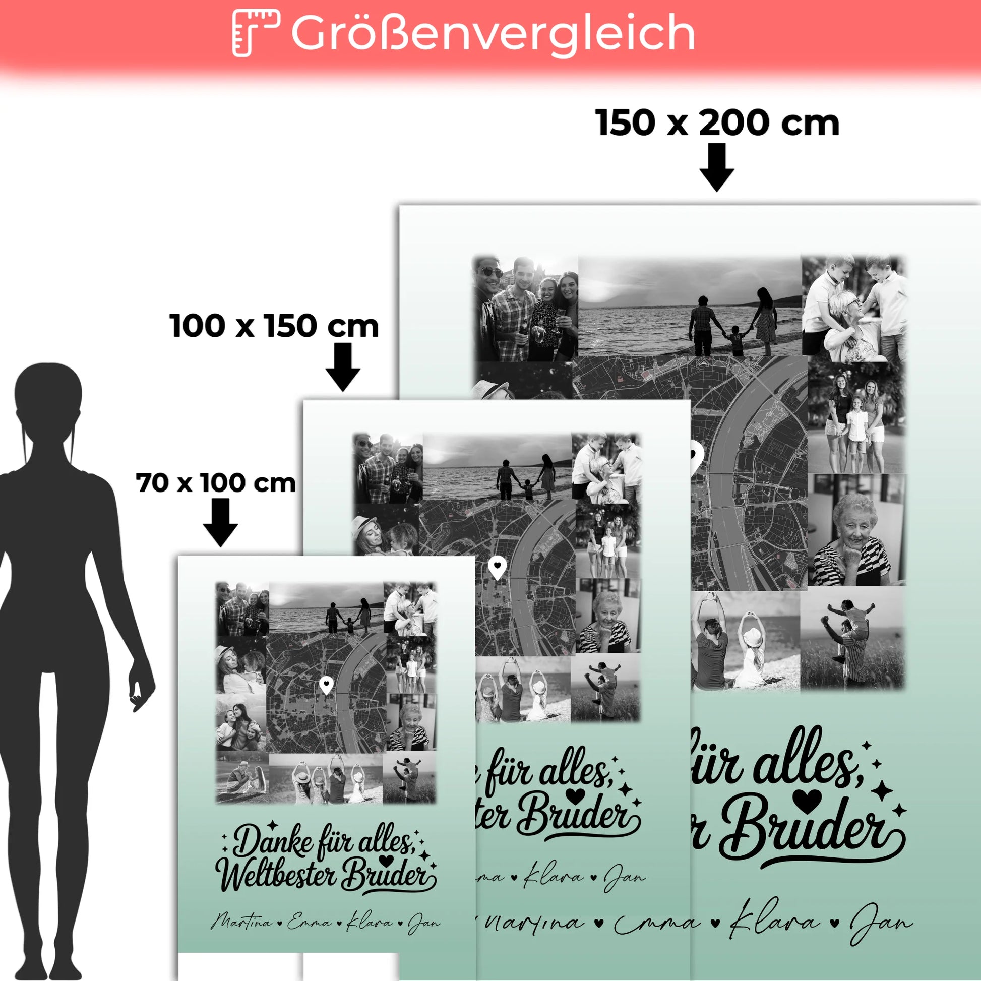 Decke Mit Namen 10 Fotos und Karte in der Mitte Beste Nichte Danke Für Alles Schwarz-Weiß Personalisiertes Geschenk 5