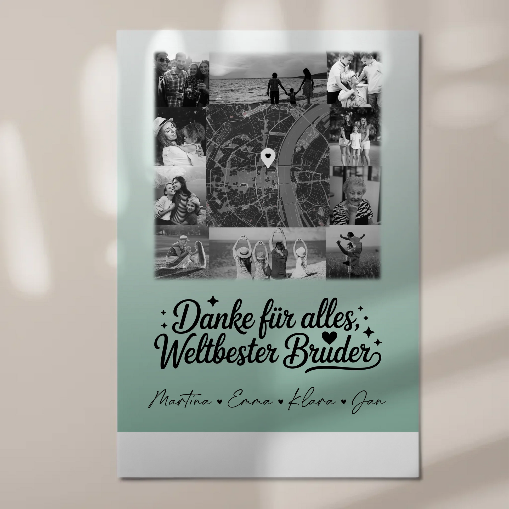 Personalisierte Fotoboard Magnet Poster mit 10 Fotos und Karte in der Mitte Beste Nichte Danke für alles Schwarz-Weiß 1